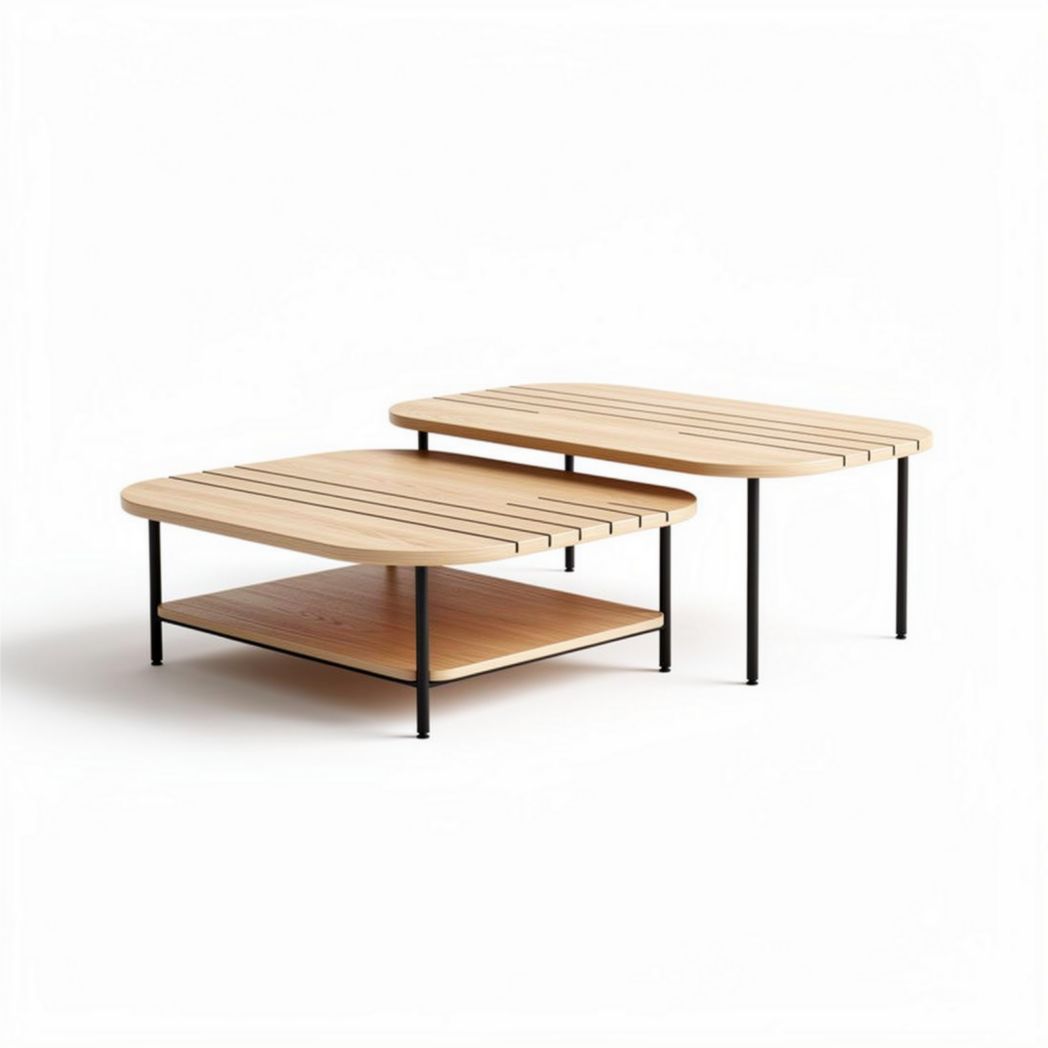 Salontafel set van hout en metaal met een afmeting van 80 x 40 x 35cm