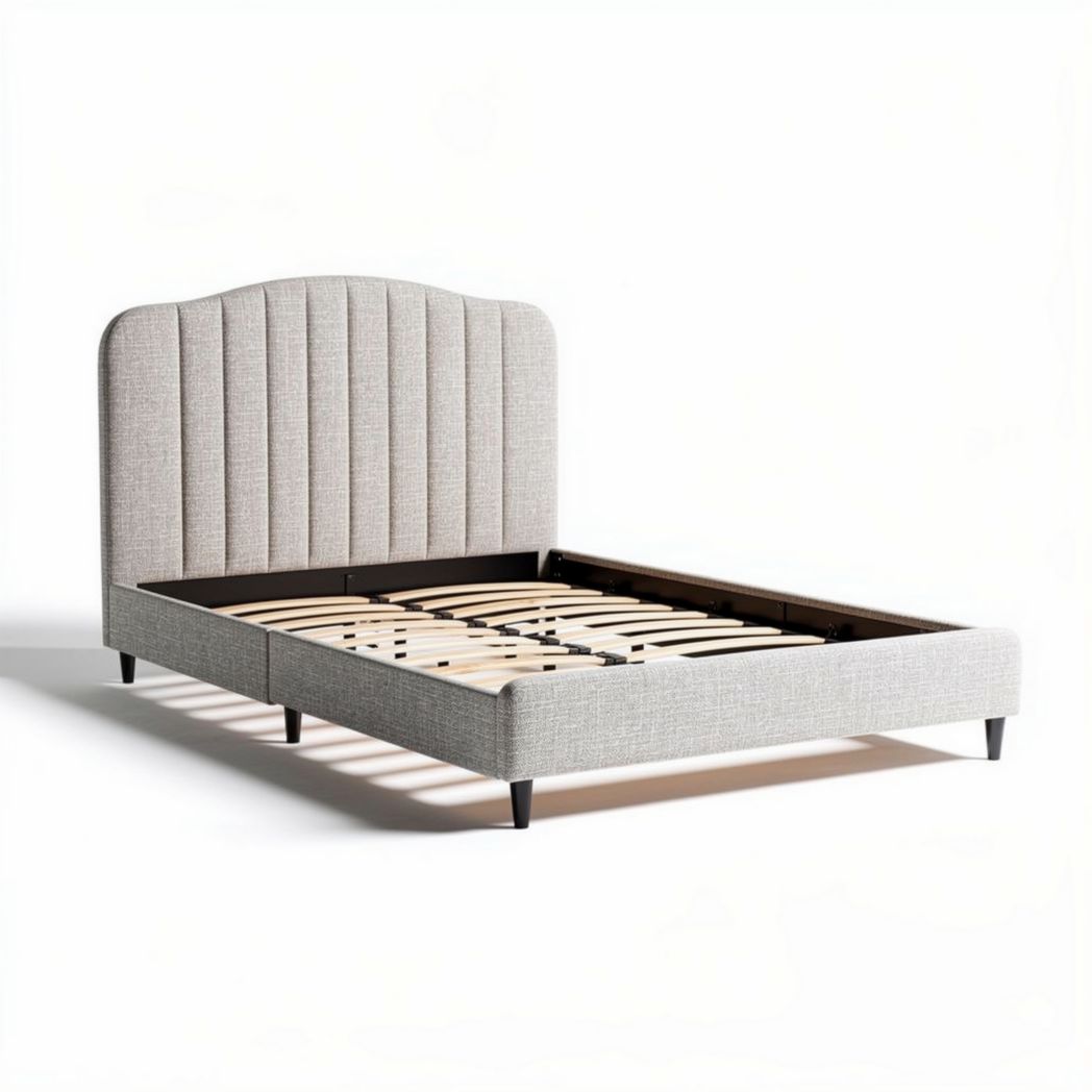 Stoffen bed met hoofdbord en houten lattenbodem 200 x 160 x 100cm