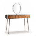 kaptafels met ovale spiegel en houten lades afmetingen 150 x 45 x 75cm