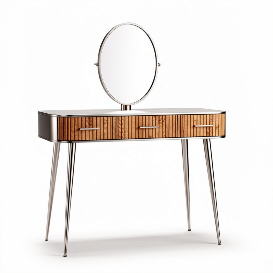 kaptafels met ovale spiegel en houten lades afmetingen 150 x 45 x 75cm