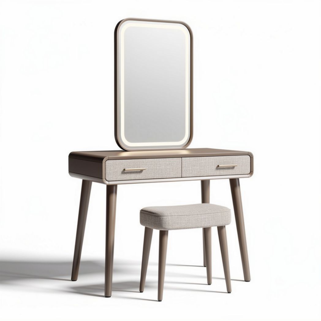 make-up tafel met spiegel en gestoffeerde kruk 80 x 40 x 140cm