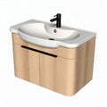 Wastafelmeubel met houtlook afwerking en zwarte meubelknop 80 x 50 x 40cm