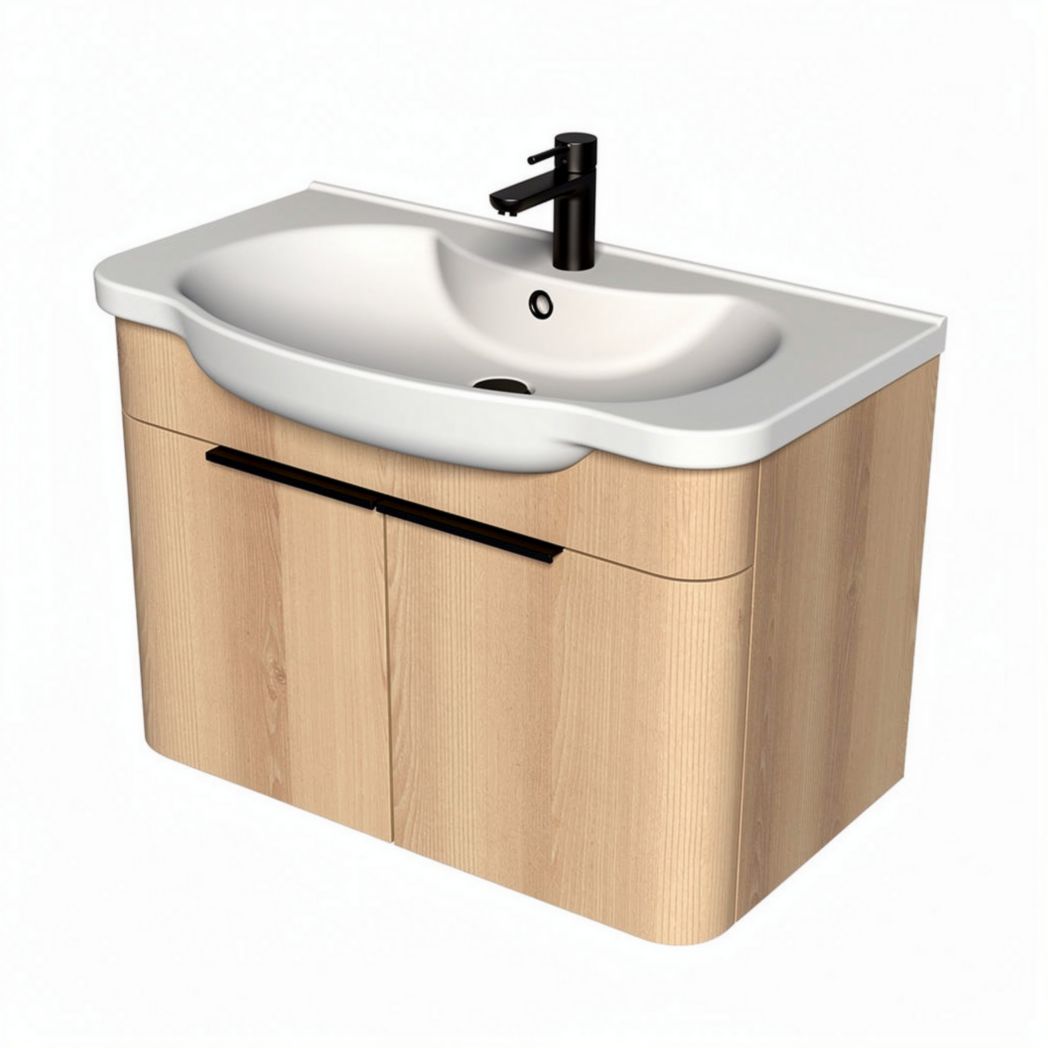 Wastafelmeubel met houtlook afwerking en zwarte meubelknop 80 x 50 x 40cm