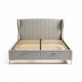 bed met gestoffeerde hoofdbord van stof met lades 200 x 160 x 100cm grijs