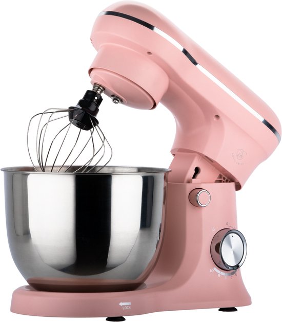 Royal Swiss® Keukenmachine - Keukenrobot met Mengkom 5L - keukenmixer 1500W - 10 Snelheden + Pulse - RVS Mengkom -(pink)
