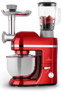 Klarstein staande mixer/foodprocessor met vleesmolen, 1800W, kleine deegmixer, 6 snelheden, garde, meng- en deeghaak, planetaire mengbeweging, staande mixer met blender, foodprocessor met 5L kom(Rood)
