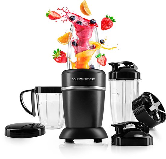 Gourmetmaxx GOURMETmaxx Nutrition Mixer 1000 Watt | Smoothie Maker mit to go Deckel | Standmixer mit Mixbecher  Frischhaltedeckel – ideal zum Aufbewahren | Standmixer mit Zubehörset L für Shakes, Smoothies etc.