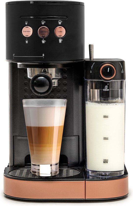 BluMill Koffiemachine - Pistonmachine - Espressomachine - Automatische Melkschuimer  2 portafilters - 1,2 Liter Waterreservoir(Zwart， Rosé Goud)