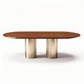 Eetkamertafel van hout met een gouden metalen basis 200 x 100 x 75cm
