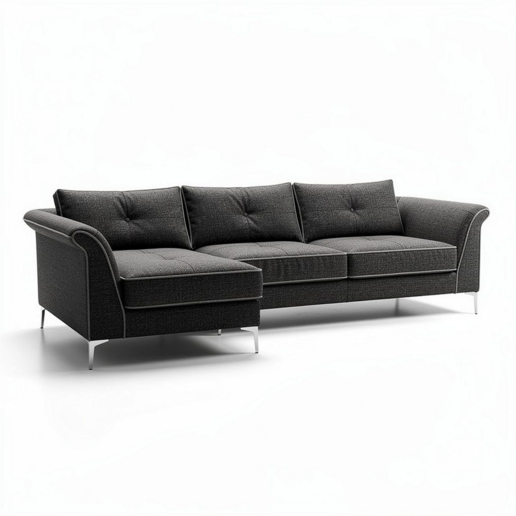 Leren hoekbank met verstelbare rugleuning in donkergrijs 250 x 90 x 85cm