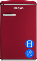 MEDION Retro Kühl-Gefrierkombination (95L Kühlschrank, 13L 4 Sterne Gefrierfach, 108 Liter Nutzinhalt, LED Innenbeleuchtung, Stufenlose Temperaturregelung, MD 37790) rot(rood)
