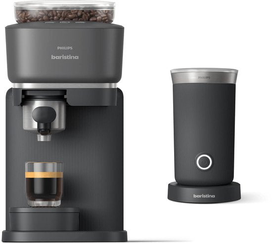 Philips Baristina + Melkopschuimer Bundel - BAR303/60 - Espressomachine - Pistonmachine - Zwart(Zwart  Zwart)