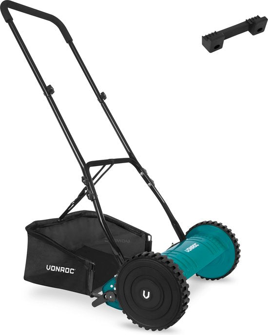 VONROC Kooimaaier – handgrasmaaier - 400mm - 4 instelbare maaihoogtes (15-25-31-35mm) incl. muurbeugel en opvangzak(40 cm)
