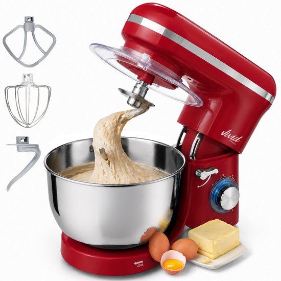 Vivid Green 2000W Keukenmixer - Geschikt voor Zwaar Deeg - 6,2L Mengkom - Keukenmachine - Keukenrobot - Rood(Rood/Grijs)