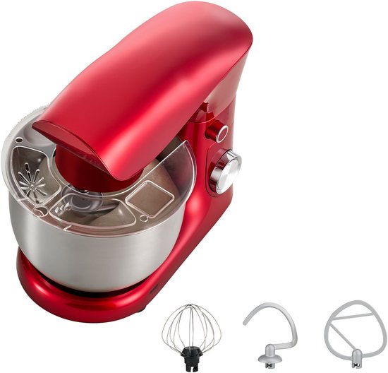 Merkloos / Sans marque Elektrische Standmixer, 4,2 L Keukenapparaat, 1500W Deegmixer met 10 Snelheden en Pulsfunctie, Kantelbaar Kopontwerp, Inclusief Roestvrijstalen Kom, Deeghaak, Garde en Klopper voor Bakken, Mixen, Kloppen en Kneden