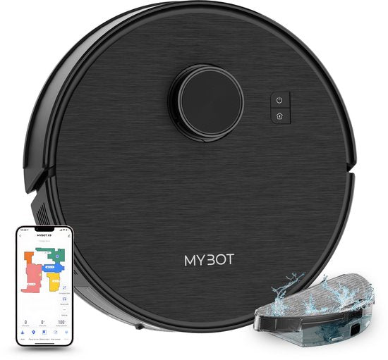 MYBOT X9 - Robotstofzuiger Met Dweilfunctie - 6500PA Zuigkracht - Ideaal voor Huisdieren - Zelflerende Robotstofzuiger - Met Laadstation - Uitgebreide Mapping - LDS Laser Navigatie(X9)