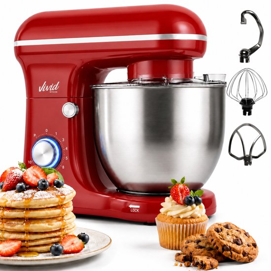 Vivid Green 1500W Keukenmixer - 5L Mengkom - 10 Snelheden - Keukenmachine - Keukenrobot - Rood(Rood)